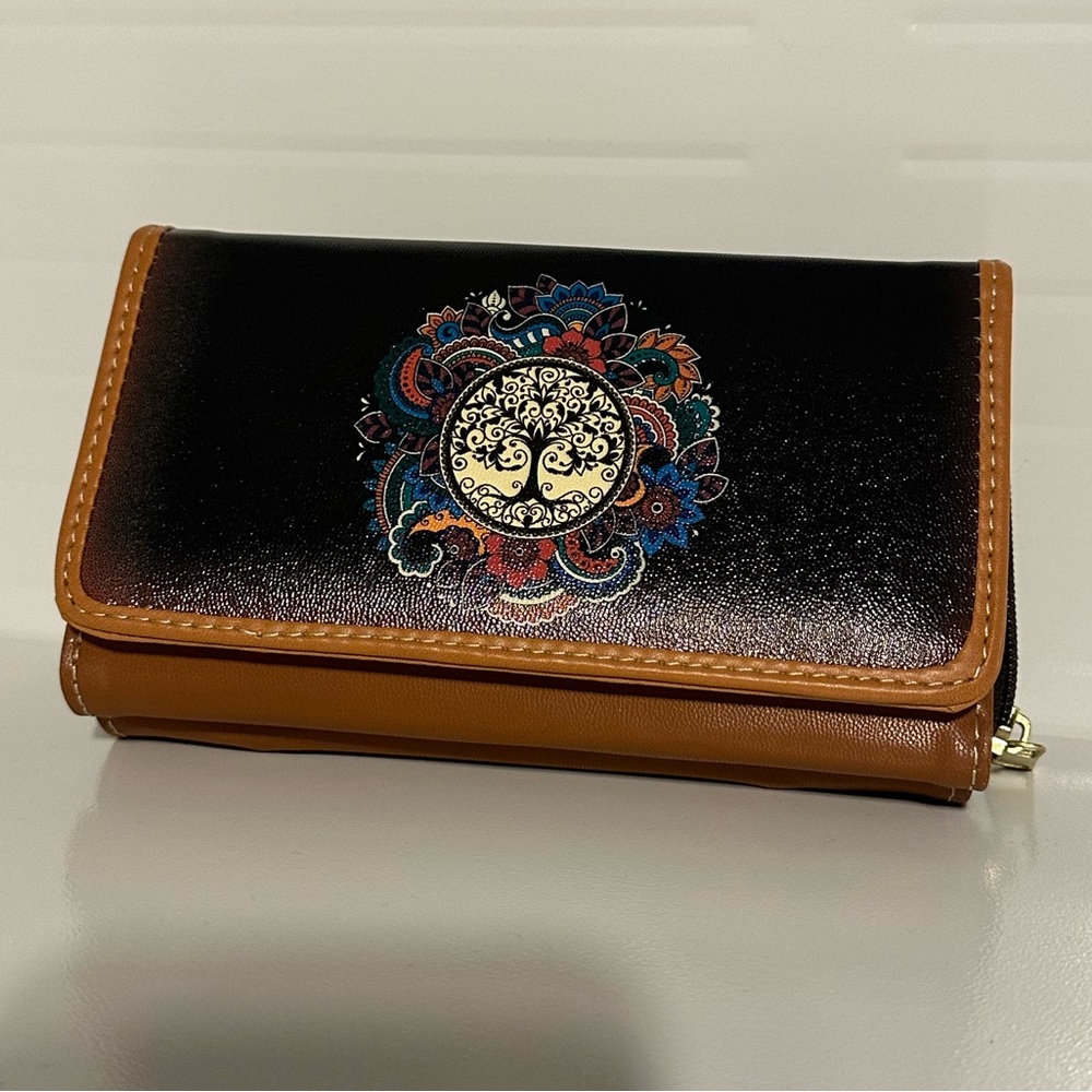 New Mexican Artisan Tree of Life Wallet Coin Purse/ w mirror- Cartera de mano